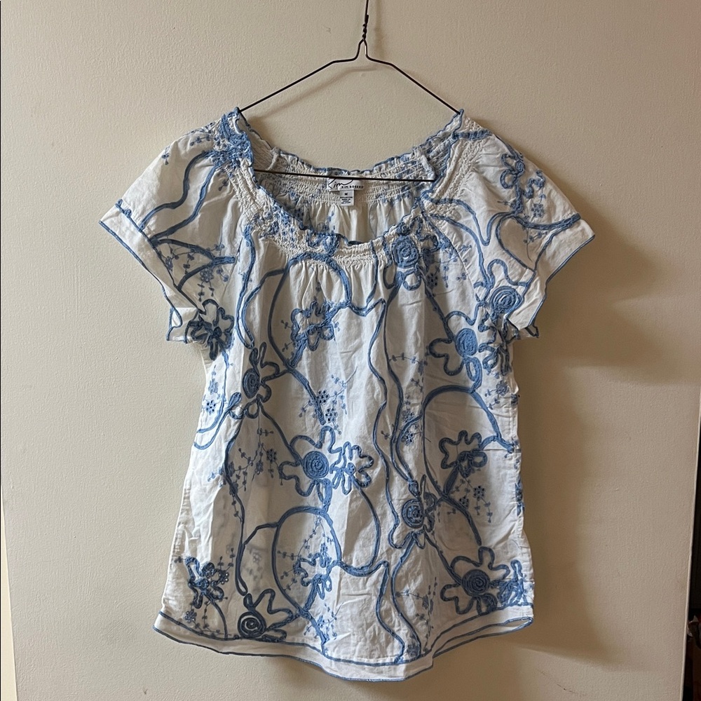 Kim Rogers Blue and White Floral Blouse